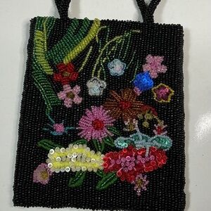 Vintage 90’s The Limited handmade black multi beaded floral hand bag.